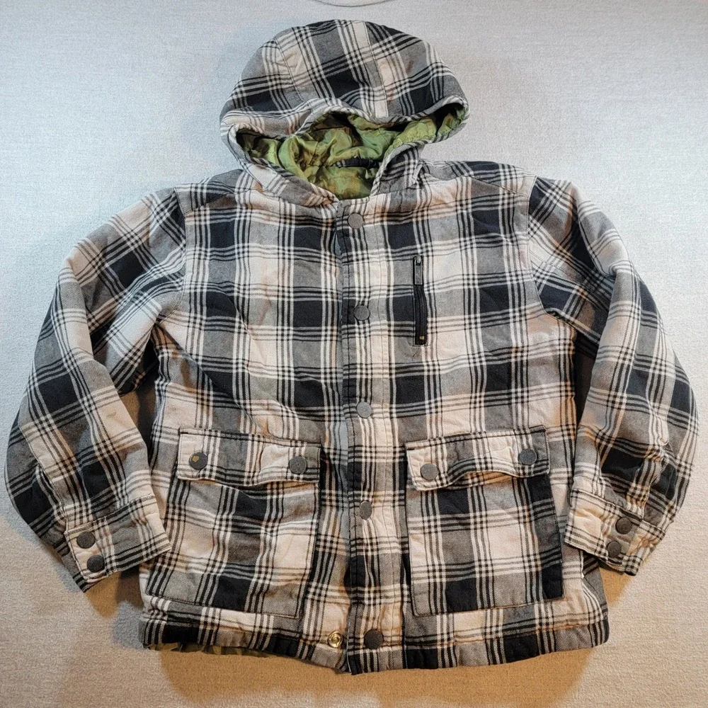 Plaid Hooded Jacket Kids Size Unknown Black White Gray Good Flannel